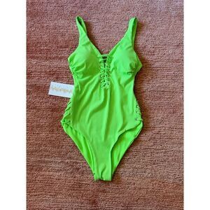 TiNiBiKiNi One Piece Swimsuit XS Citrus Green Lace Up Ribbed Monokini